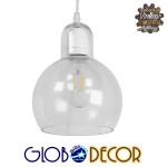 GloboStar® LUCREZIA 01314 Μοντέρνο Κρεμαστό Φωτιστικό Οροφής Μονόφωτο 1 x E27 Γυάλινο Διάφανο Φ18 x Υ23cm