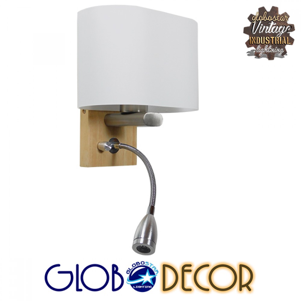 GloboStar® SUTTON 01316 Μοντέρνο Επιτοίχιο Φωτιστικό Απλίκα με LED Βραχίονα Δίφωτο 1 x E27 IP20 Μπεζ Ξύλο, Λευκό Γυαλί με Ασημί Μέταλλο - Μ15 x Π20 x Υ22.5cm
