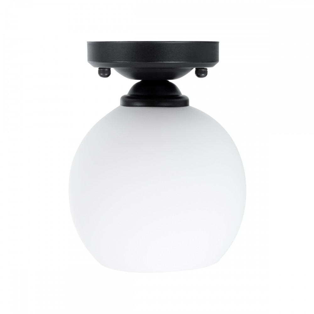 GloboStar® MAURA 01318 Μοντέρνο Φωτιστικό Οροφής Μονόφωτο 1 x E27 Μαύρο με Λευκό Ματ Γυαλί Καμπάνα Φ13 x Y17cm