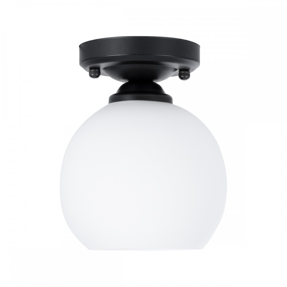 GloboStar® MAURA 01318 Μοντέρνο Φωτιστικό Οροφής Μονόφωτο 1 x E27 Μαύρο με Λευκό Ματ Γυαλί Καμπάνα Φ13 x Y17cm