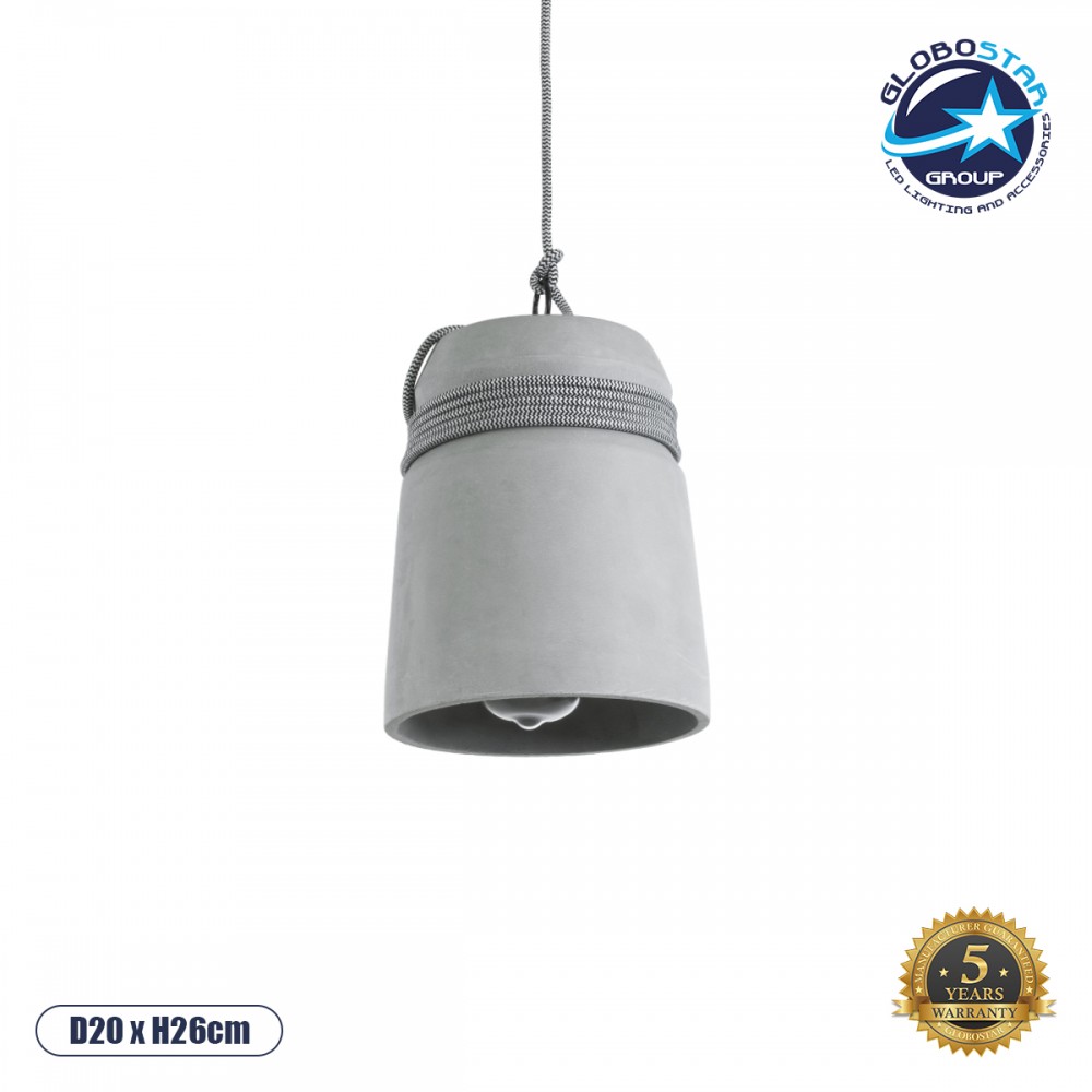 GloboStar® TRIBECA 01321 Μοντέρνο Κρεμαστό Φωτιστικό Καμπάνα Μονόφωτο 1 x E27 IP20 Γκρι Τσιμέντο - Μ20 x Π20 x Υ26cm