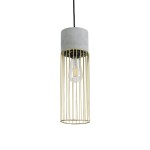 GloboStar® DURANT 01322 Μοντέρνο Industrial Κρεμαστό Φωτιστικό Οροφής Μονόφωτο 1 x E27 AC220-240V IP20 - Φ12 x Υ40cm - Γκρι Μπεζ Τσιμέντο Πλέγμα - 5 Χρόνια Εγγύηση
