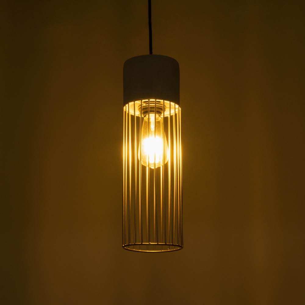 GloboStar® DURANT 01322 Μοντέρνο Industrial Κρεμαστό Φωτιστικό Οροφής Μονόφωτο 1 x E27 AC220-240V IP20 - Φ12 x Υ40cm - Γκρι Μπεζ Τσιμέντο Πλέγμα - 5 Χρόνια Εγγύηση