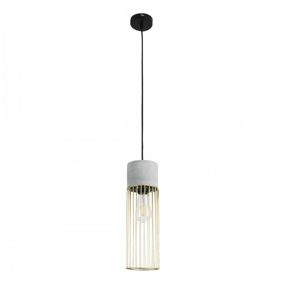 GloboStar® DURANT 01322 Μοντέρνο Industrial Κρεμαστό Φωτιστικό Οροφής Μονόφωτο 1 x E27 AC220-240V IP20 - Φ12 x Υ40cm - Γκρι Μπεζ Τσιμέντο Πλέγμα - 5 Χρόνια Εγγύηση