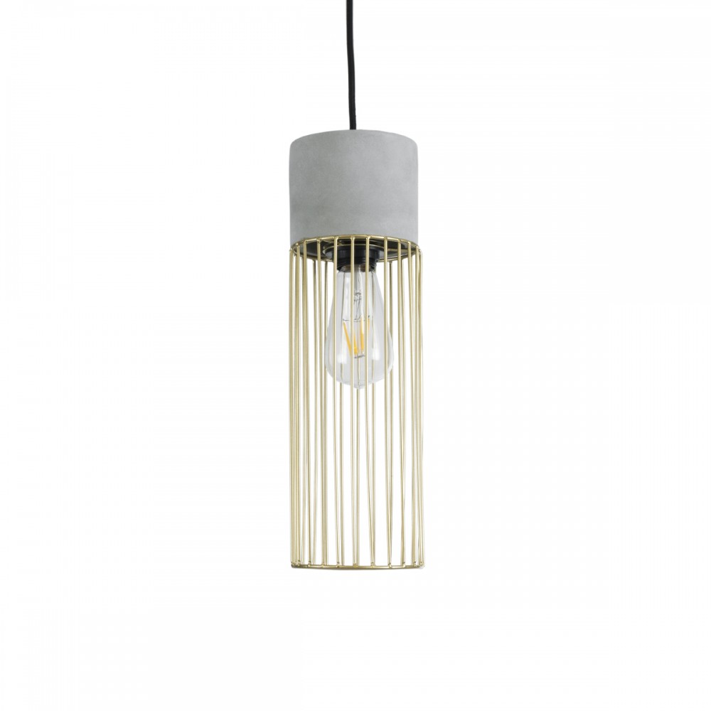 GloboStar® DURANT 01322 Μοντέρνο Industrial Κρεμαστό Φωτιστικό Οροφής Μονόφωτο 1 x E27 AC220-240V IP20 - Φ12 x Υ40cm - Γκρι Μπεζ Τσιμέντο Πλέγμα - 5 Χρόνια Εγγύηση