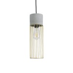 GloboStar® DURANT 01322 Μοντέρνο Industrial Κρεμαστό Φωτιστικό Οροφής Μονόφωτο 1 x E27 AC220-240V IP20 - Φ12 x Υ40cm - Γκρι Μπεζ Τσιμέντο Πλέγμα - 5 Χρόνια Εγγύηση