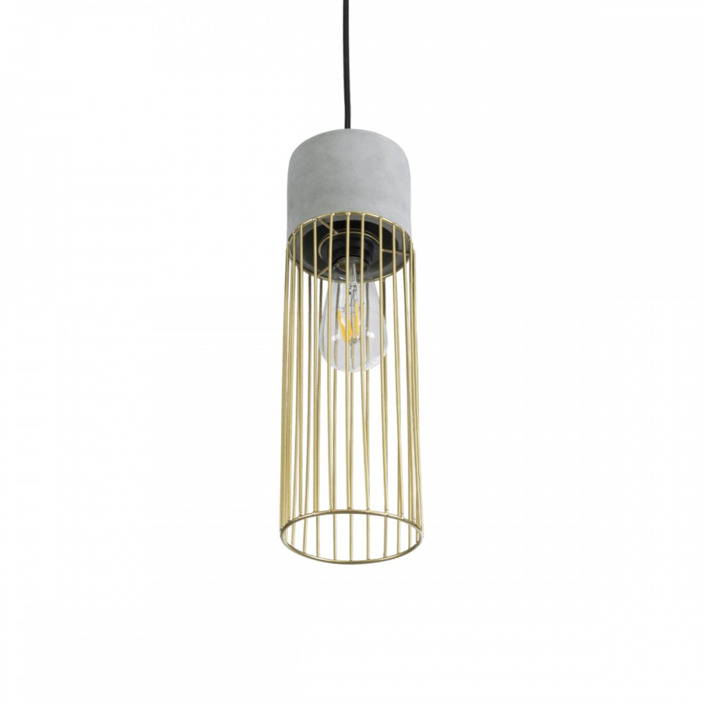 GloboStar® DURANT 01322 Μοντέρνο Industrial Κρεμαστό Φωτιστικό Οροφής Μονόφωτο 1 x E27 AC220-240V IP20 - Φ12 x Υ40cm - Γκρι Μπεζ Τσιμέντο Πλέγμα - 5 Χρόνια Εγγύηση