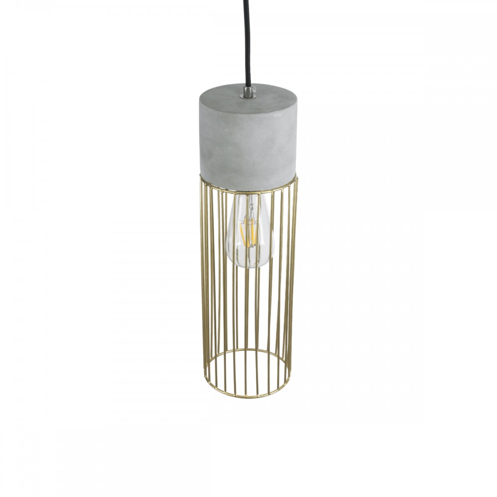 GloboStar® DURANT 01322 Μοντέρνο Industrial Κρεμαστό Φωτιστικό Οροφής Μονόφωτο 1 x E27 AC220-240V IP20 - Φ12 x Υ40cm - Γκρι Μπεζ Τσιμέντο Πλέγμα - 5 Χρόνια Εγγύηση