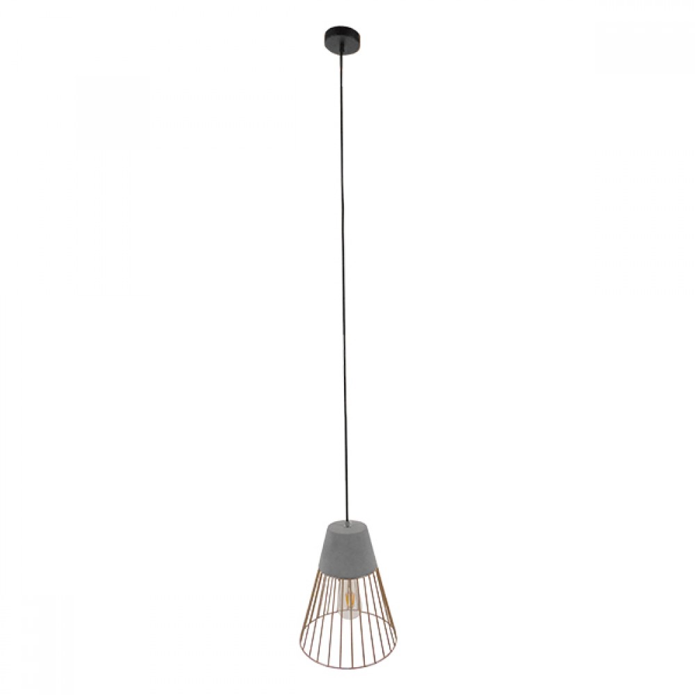 GloboStar® DURANT 01323 Μοντέρνο Κρεμαστό Φωτιστικό Πλέγμα Μονόφωτο 1 x E27 IP20 Γκρι Τσιμέντο με Μπεζ Μέταλλο - Μ25 x Π25 x Υ31cm