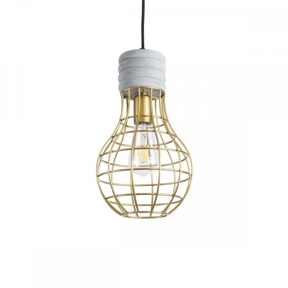 GloboStar® DURANT 01325 Μοντέρνο Κρεμαστό Φωτιστικό Πλέγμα Μονόφωτο 1 x E27 IP20 Γκρι Τσιμέντο με Χρυσό Μέταλλο - Μ20 x Π20 x Υ35cm