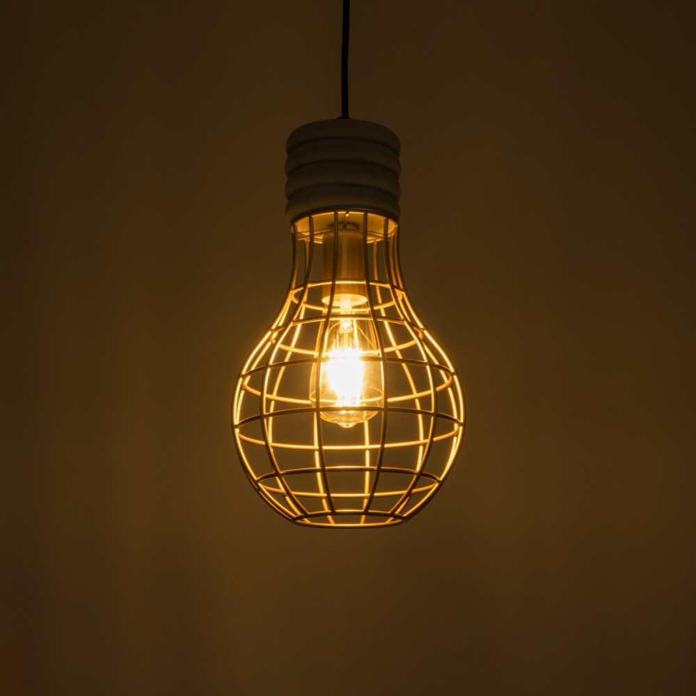 GloboStar® DURANT 01325 Μοντέρνο Industrial Κρεμαστό Φωτιστικό Οροφής Μονόφωτο 1 x E27 AC220-240V IP20 - Φ20 x Υ35cm - Γκρι Μπεζ Τσιμέντο Πλέγμα - 5 Χρόνια Εγγύηση