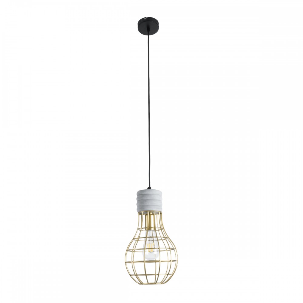 GloboStar® DURANT 01325 Μοντέρνο Industrial Κρεμαστό Φωτιστικό Οροφής Μονόφωτο 1 x E27 AC220-240V IP20 - Φ20 x Υ35cm - Γκρι Μπεζ Τσιμέντο Πλέγμα - 5 Χρόνια Εγγύηση