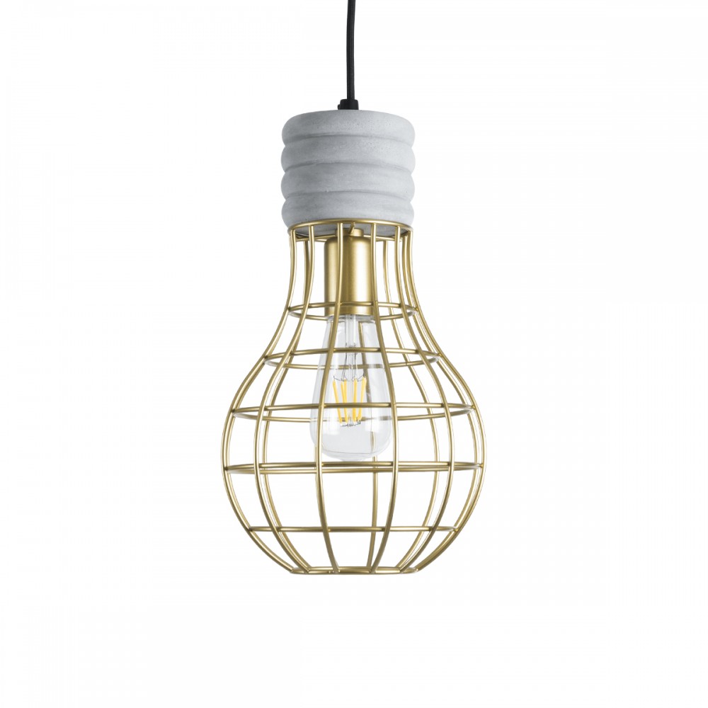 GloboStar® DURANT 01325 Μοντέρνο Industrial Κρεμαστό Φωτιστικό Οροφής Μονόφωτο 1 x E27 AC220-240V IP20 - Φ20 x Υ35cm - Γκρι Μπεζ Τσιμέντο Πλέγμα - 5 Χρόνια Εγγύηση