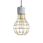 GloboStar® DURANT 01325 Μοντέρνο Industrial Κρεμαστό Φωτιστικό Οροφής Μονόφωτο 1 x E27 AC220-240V IP20 - Φ20 x Υ35cm - Γκρι Μπεζ Τσιμέντο Πλέγμα - 5 Χρόνια Εγγύηση
