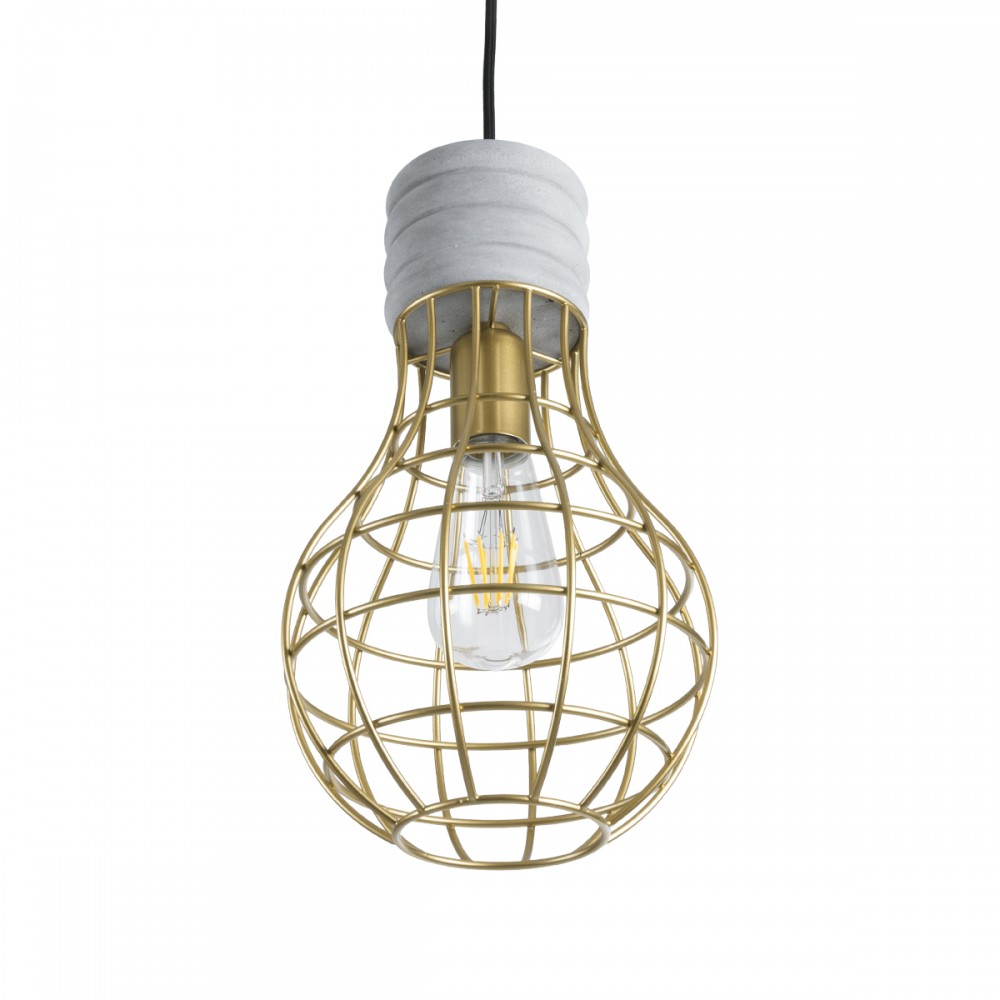 GloboStar® DURANT 01325 Μοντέρνο Industrial Κρεμαστό Φωτιστικό Οροφής Μονόφωτο 1 x E27 AC220-240V IP20 - Φ20 x Υ35cm - Γκρι Μπεζ Τσιμέντο Πλέγμα - 5 Χρόνια Εγγύηση