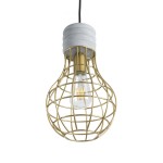 GloboStar® DURANT 01325 Μοντέρνο Industrial Κρεμαστό Φωτιστικό Οροφής Μονόφωτο 1 x E27 AC220-240V IP20 - Φ20 x Υ35cm - Γκρι Μπεζ Τσιμέντο Πλέγμα - 5 Χρόνια Εγγύηση