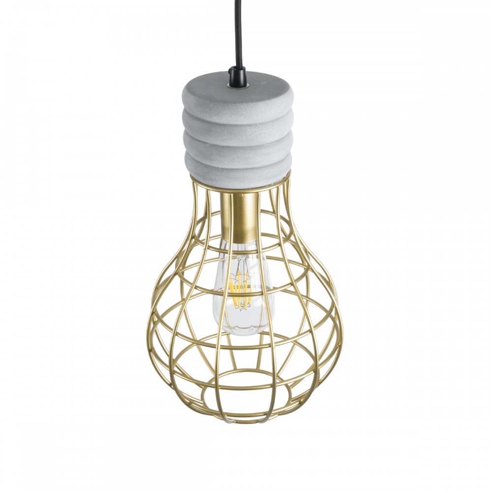 GloboStar® DURANT 01325 Μοντέρνο Industrial Κρεμαστό Φωτιστικό Οροφής Μονόφωτο 1 x E27 AC220-240V IP20 - Φ20 x Υ35cm - Γκρι Μπεζ Τσιμέντο Πλέγμα - 5 Χρόνια Εγγύηση