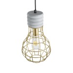 GloboStar® DURANT 01325 Μοντέρνο Industrial Κρεμαστό Φωτιστικό Οροφής Μονόφωτο 1 x E27 AC220-240V IP20 - Φ20 x Υ35cm - Γκρι Μπεζ Τσιμέντο Πλέγμα - 5 Χρόνια Εγγύηση