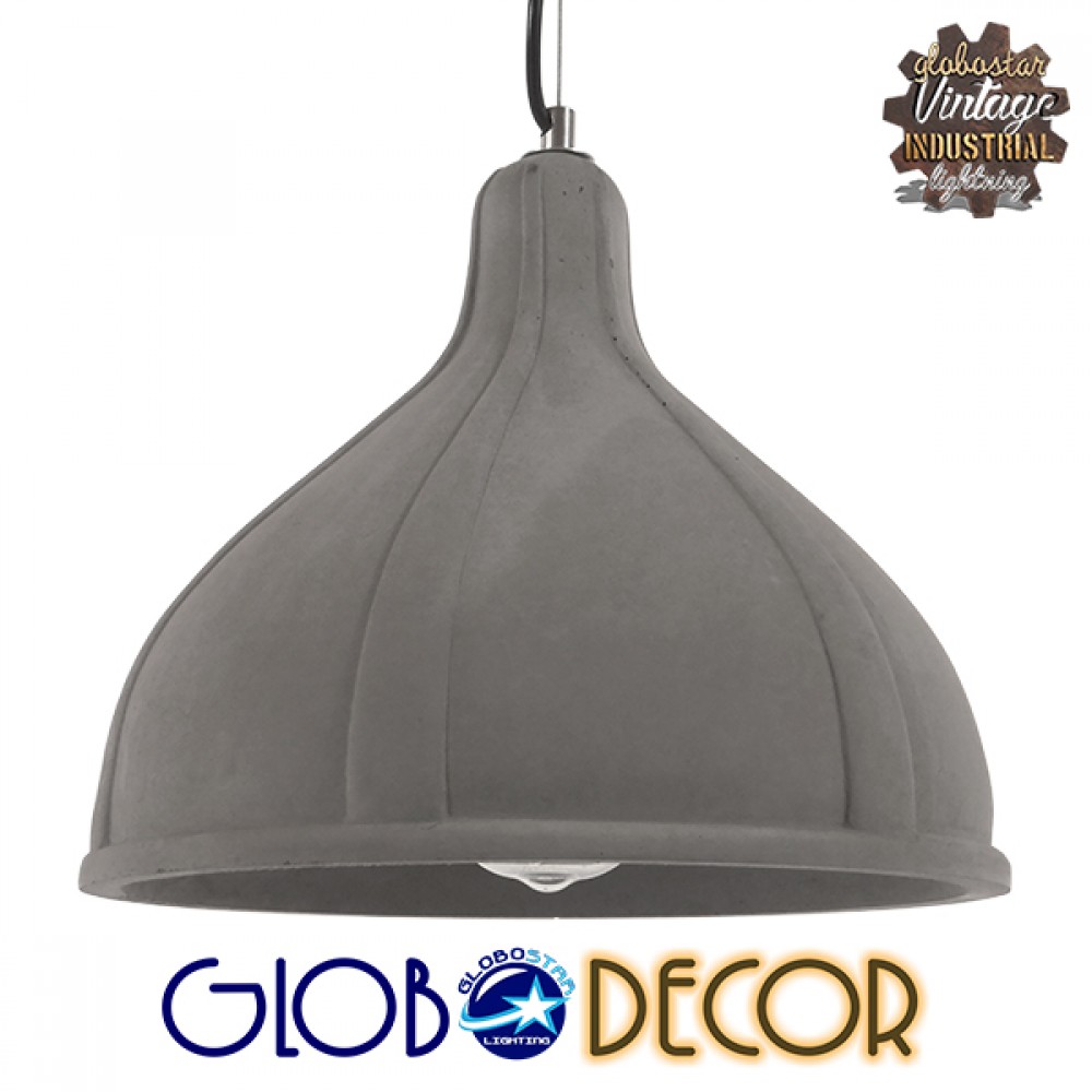 GloboStar® TRIBECA 01326 Μοντέρνο Κρεμαστό Φωτιστικό Καμπάνα Μονόφωτο 1 x E27 IP20 Γκρι Τσιμέντο - Μ30 x Π30 x Υ27cm