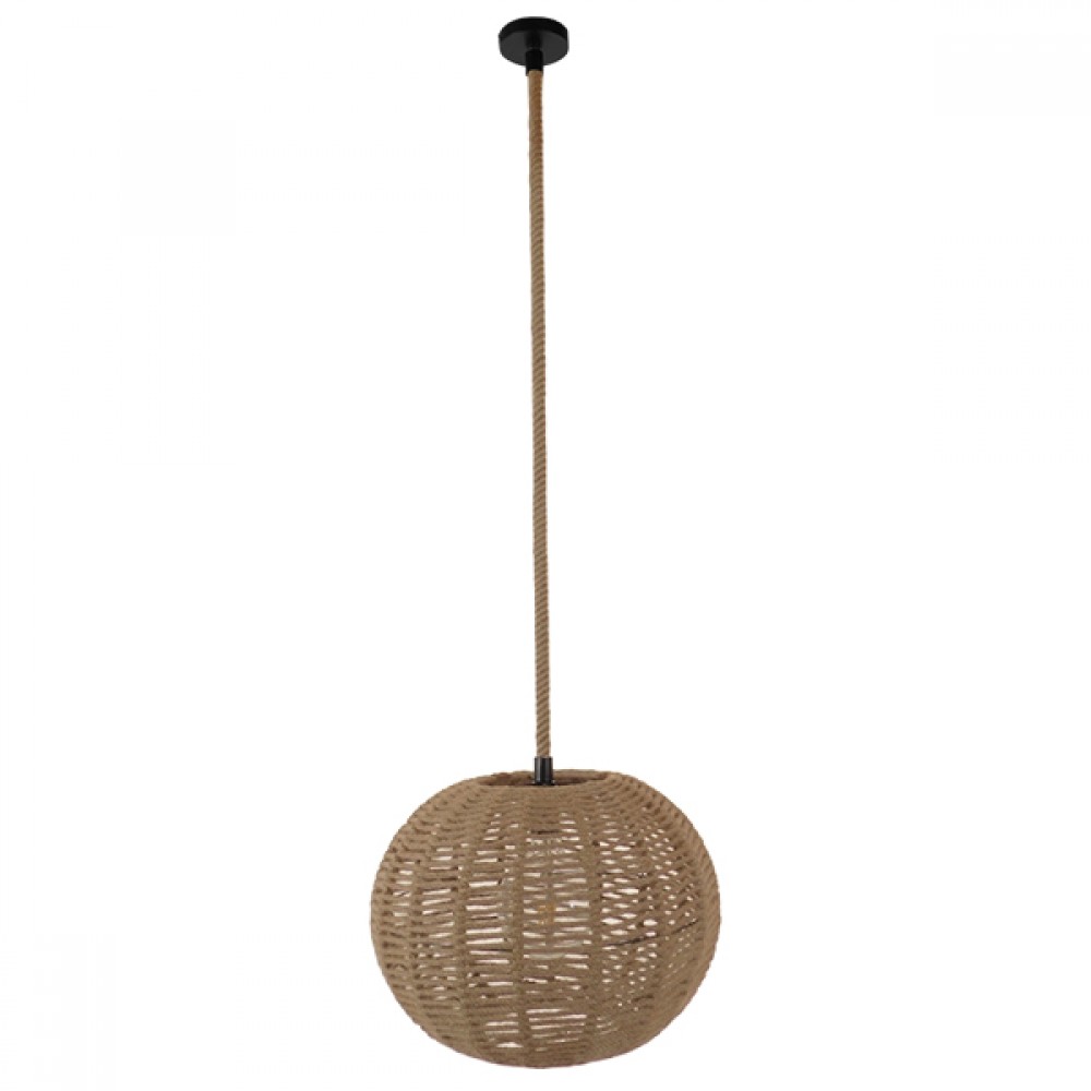 GloboStar® MANDALA 01331 Vintage Κρεμαστό Φωτιστικό Οροφής Μονόφωτο 1 x E27 Πλέγμα με Μπεζ Σχοινί Φ42 x Υ34cm