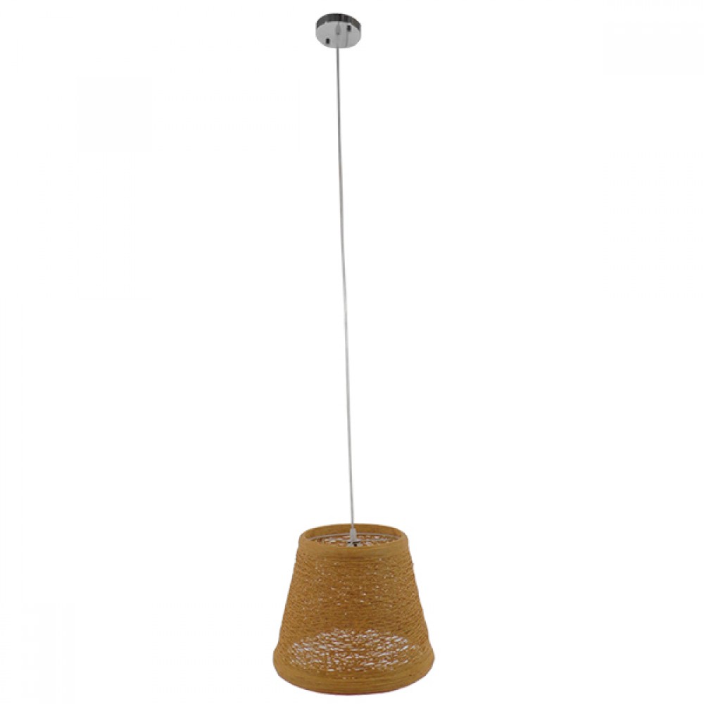 GloboStar® PLAYROOM 01332 Vintage Κρεμαστό Φωτιστικό Καπέλο Μονόφωτο 1 x E27 IP20 Μπεζ Rattan - Μ32 x Π32 x Υ27cm