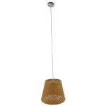 GloboStar® PLAYROOM 01332 Vintage Κρεμαστό Φωτιστικό Οροφής Μονόφωτο 1 x E27 Μπεζ Ξύλινο Ψάθινο Rattan Φ32 x Υ27cm