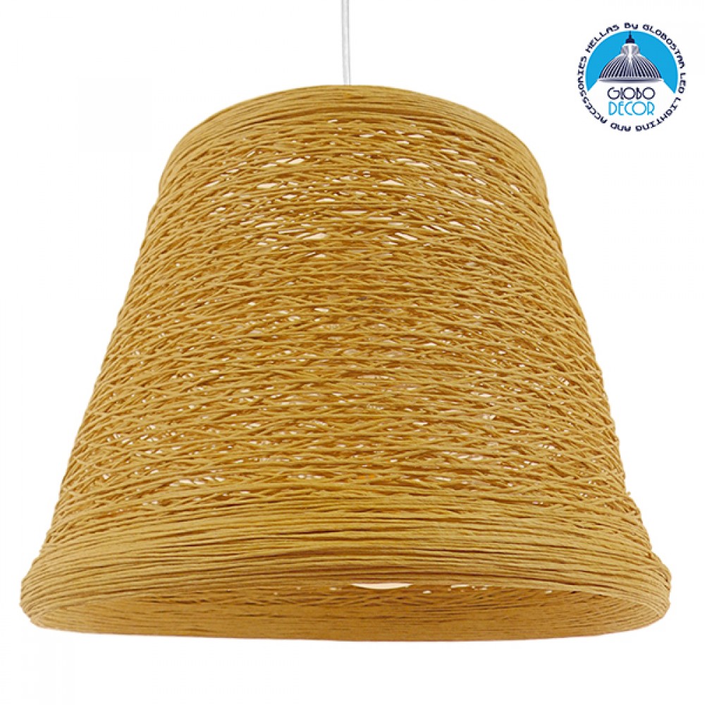 GloboStar® PLAYROOM 01332 Vintage Κρεμαστό Φωτιστικό Καπέλο Μονόφωτο 1 x E27 IP20 Μπεζ Rattan - Μ32 x Π32 x Υ27cm