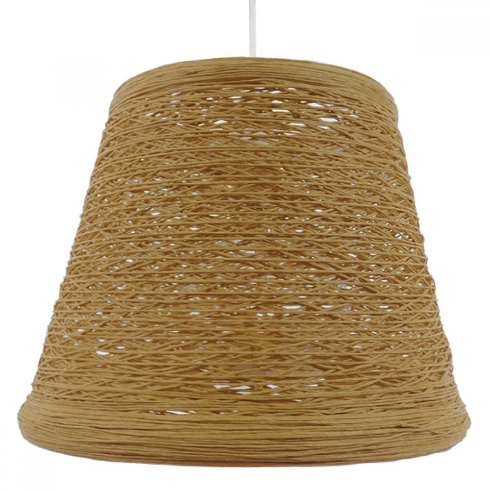 GloboStar® PLAYROOM 01332 Vintage Κρεμαστό Φωτιστικό Οροφής Μονόφωτο 1 x E27 Μπεζ Ξύλινο Ψάθινο Rattan Φ32 x Υ27cm