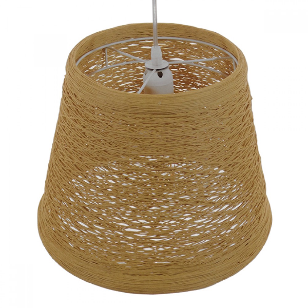 GloboStar® PLAYROOM 01332 Vintage Κρεμαστό Φωτιστικό Οροφής Μονόφωτο 1 x E27 Μπεζ Ξύλινο Ψάθινο Rattan Φ32 x Υ27cm
