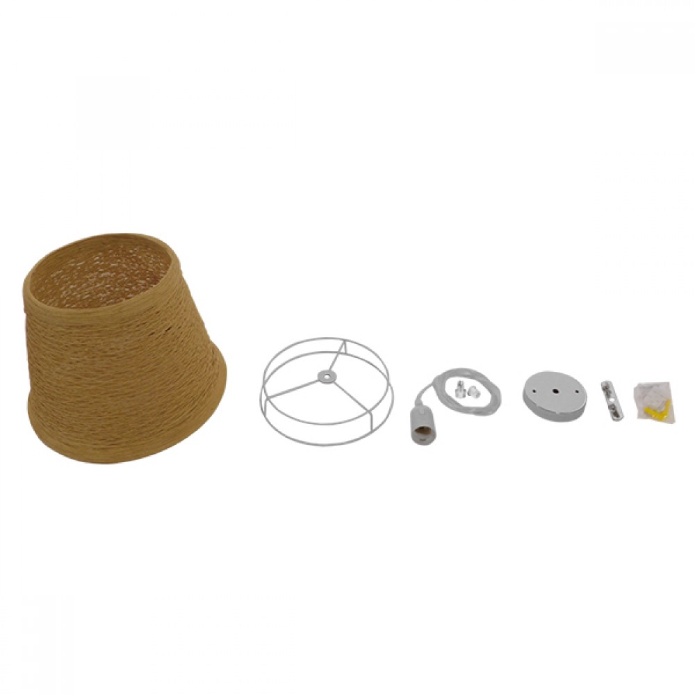 GloboStar® PLAYROOM 01332 Vintage Κρεμαστό Φωτιστικό Οροφής Μονόφωτο 1 x E27 Μπεζ Ξύλινο Ψάθινο Rattan Φ32 x Υ27cm