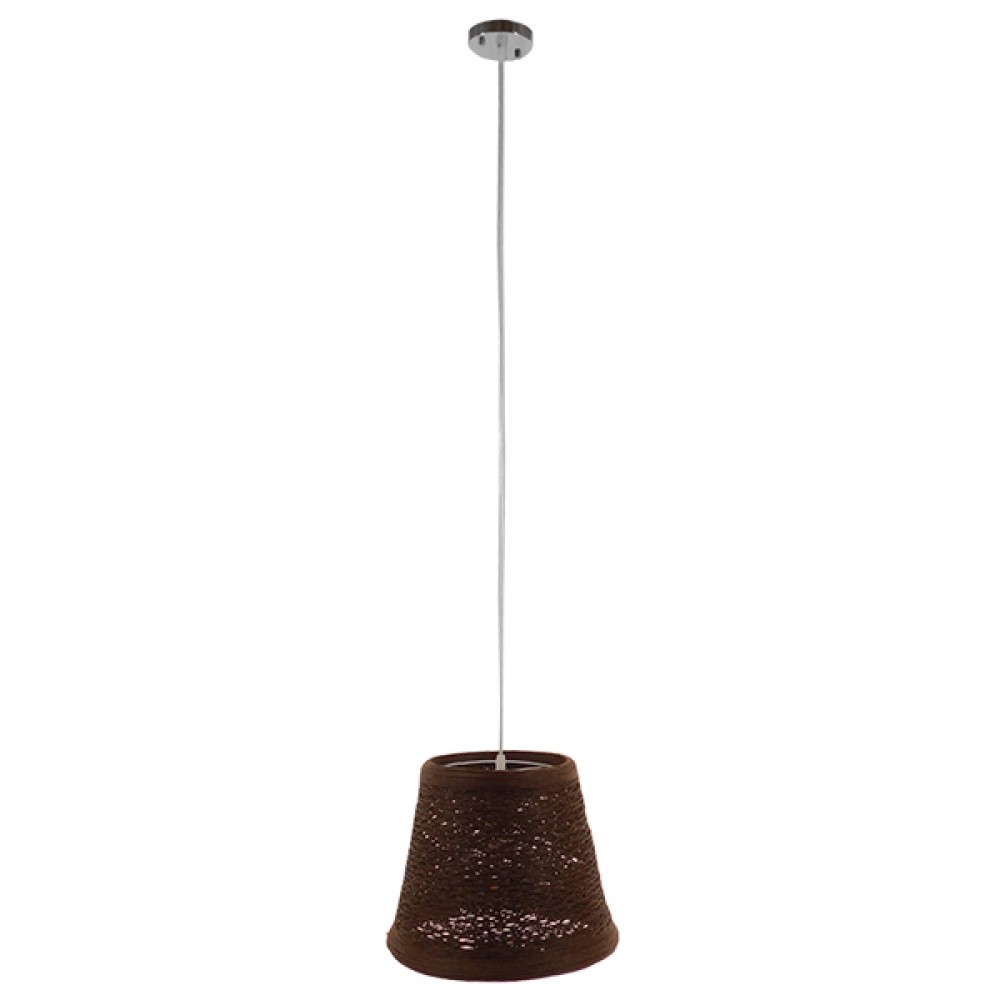 GloboStar® PLAYROOM 01333 Vintage Κρεμαστό Φωτιστικό Καπέλο Μονόφωτο 1 x E27 IP20 Καφέ Rattan - Μ32 x Π32 x Υ27cm