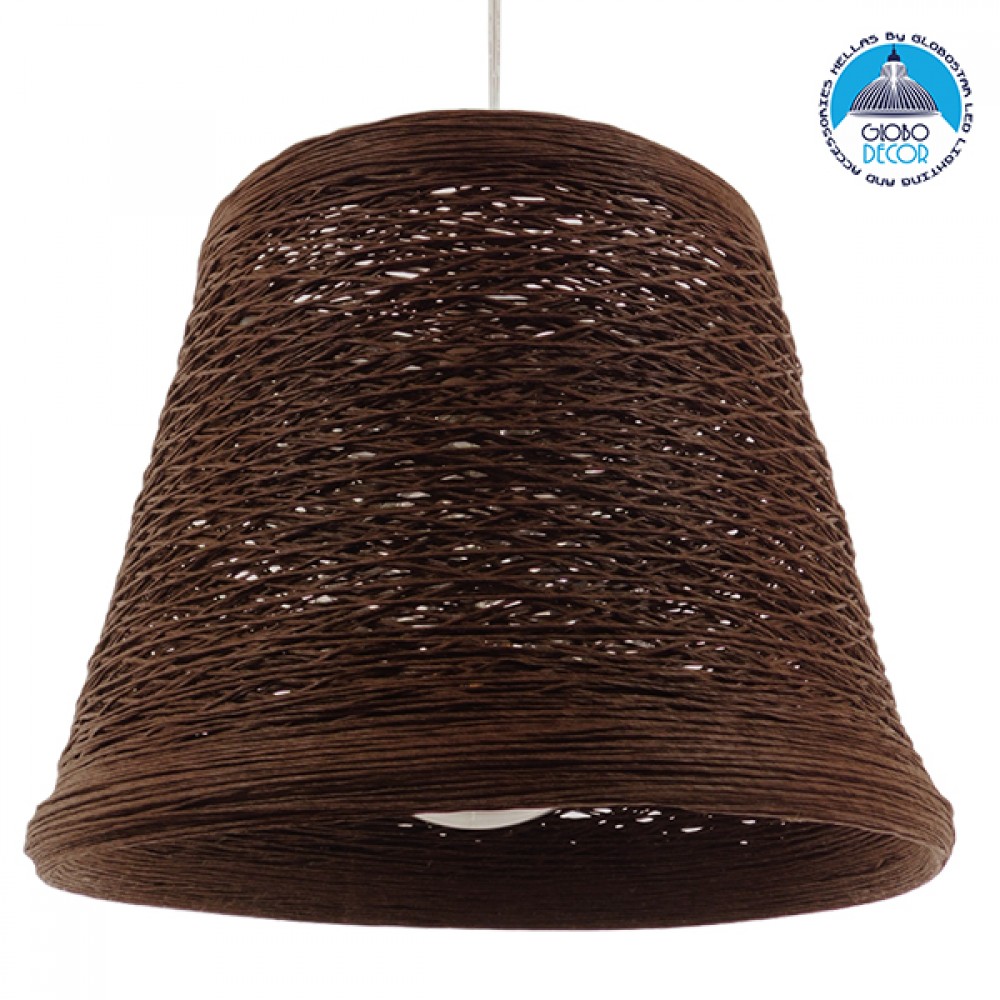 GloboStar® PLAYROOM 01333 Vintage Κρεμαστό Φωτιστικό Καπέλο Μονόφωτο 1 x E27 IP20 Καφέ Rattan - Μ32 x Π32 x Υ27cm