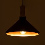 GloboStar® CALYPSO 01334-A Μοντέρνο Κρεμαστό Φωτιστικό Οροφής Μονόφωτο 1 x E27 Μαύρο - Χρυσό Μεταλλικό με Ξύλινη Βάση Καμπάνα Φ36 x Υ30cm