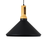 GloboStar® CALYPSO 01334-A Μοντέρνο Κρεμαστό Φωτιστικό Οροφής Μονόφωτο 1 x E27 Μαύρο - Χρυσό Μεταλλικό με Ξύλινη Βάση Καμπάνα Φ36 x Υ30cm
