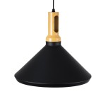 GloboStar® CALYPSO 01334-A Μοντέρνο Κρεμαστό Φωτιστικό Οροφής Μονόφωτο 1 x E27 Μαύρο - Χρυσό Μεταλλικό με Ξύλινη Βάση Καμπάνα Φ36 x Υ30cm