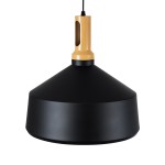 GloboStar® CALYPSO 01334-B Μοντέρνο Κρεμαστό Φωτιστικό Οροφής Μονόφωτο 1 x E27 Μαύρο - Χρυσό Μεταλλικό με Ξύλινη Βάση Καμπάνα Φ36 x Υ35cm