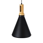 GloboStar® CALYPSO 01334-C Μοντέρνο Κρεμαστό Φωτιστικό Οροφής Μονόφωτο 1 x E27 Μαύρο - Χρυσό Μεταλλικό με Ξύλινη Βάση Καμπάνα Φ25 x Υ40cm