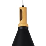 GloboStar® CALYPSO 01334-C Μοντέρνο Κρεμαστό Φωτιστικό Οροφής Μονόφωτο 1 x E27 Μαύρο - Χρυσό Μεταλλικό με Ξύλινη Βάση Καμπάνα Φ25 x Υ40cm