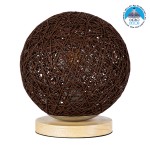 GloboStar® OCEANA 01337 Μοντέρνο Επιτραπέζιο Φωτιστικό Πορτατίφ Μονόφωτο Καφέ Σκούρο Ξύλινο Ψάθινο Rattan Φ20 x Υ22cm