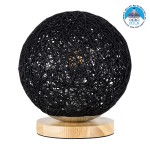 GloboStar® OCEANA 01338 Μοντέρνο Επιτραπέζιο Φωτιστικό Πορτατίφ Μονόφωτο Μαύρο Ξύλινο Ψάθινο Rattan Φ20 x Υ22cm