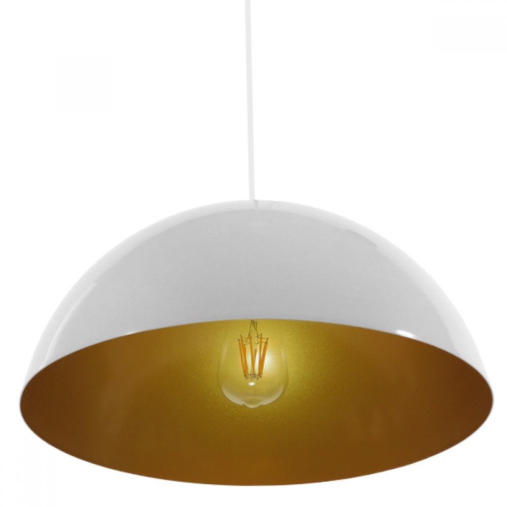 GloboStar® LUNE 01339 Μοντέρνο Κρεμαστό Φωτιστικό Οροφής Μονόφωτο Λευκό Χρυσό Μεταλλικό Καμπάνα Φ40 x Υ20cm