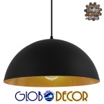 GloboStar® LUNE 01341 Μοντέρνο Κρεμαστό Φωτιστικό Οροφής Μονόφωτο Μαύρο - Χρυσό Μεταλλικό Καμπάνα Φ40 x Υ20cm