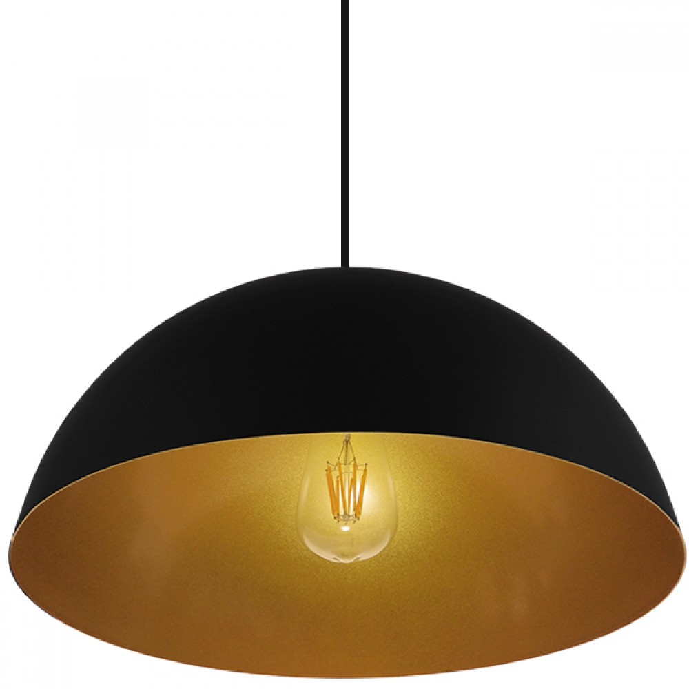 GloboStar® LUNE 01341 Μοντέρνο Κρεμαστό Φωτιστικό Οροφής Μονόφωτο Μαύρο - Χρυσό Μεταλλικό Καμπάνα Φ40 x Υ20cm