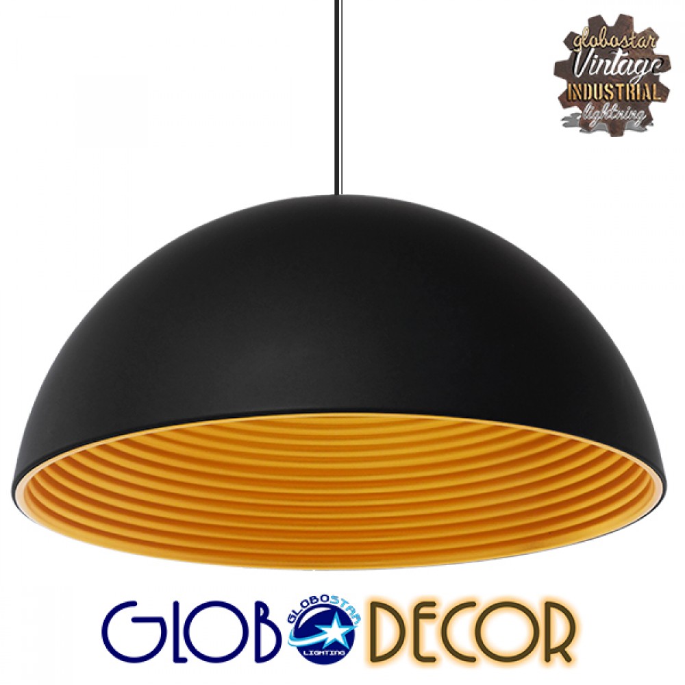 GloboStar® MEDEA 01344 Μοντέρνο Κρεμαστό Φωτιστικό Καμπάνα Μονόφωτο 1 x E27 IP20 Μαύρο & Χρυσό Μέταλλο - Μ60 x Π60 x Υ30cm