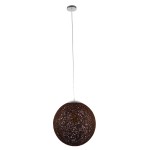 GloboStar® OCEANA 01358 Vintage Κρεμαστό Φωτιστικό Οροφής Μονόφωτο 1 x E27 Καφέ Ξύλινο Ψάθινο Rattan Φ40 x Υ40cm