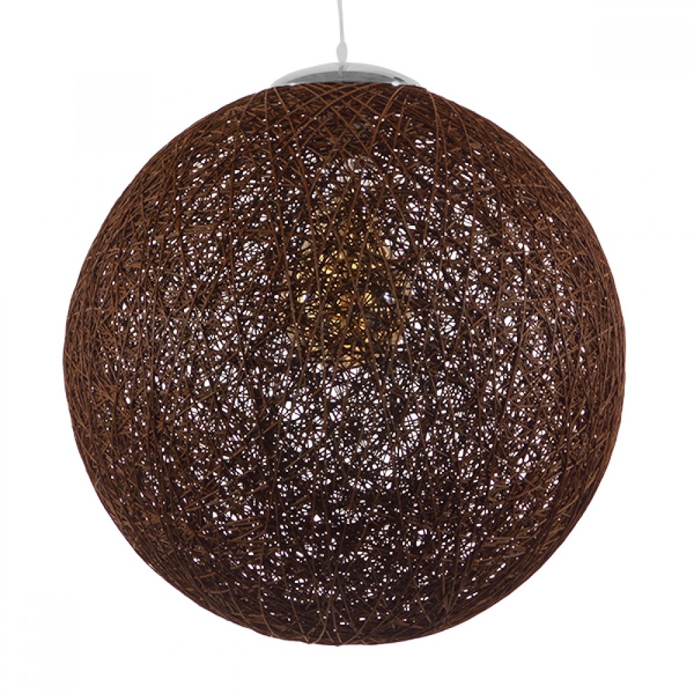 GloboStar® OCEANA 01358 Vintage Κρεμαστό Φωτιστικό Οροφής Μονόφωτο 1 x E27 Καφέ Ξύλινο Ψάθινο Rattan Φ40 x Υ40cm