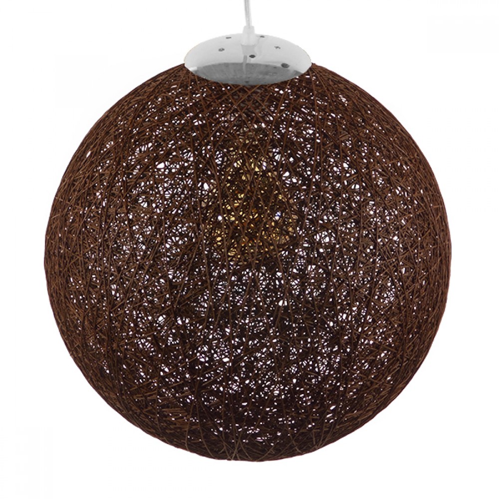 GloboStar® OCEANA 01358 Vintage Κρεμαστό Φωτιστικό Οροφής Μονόφωτο 1 x E27 Καφέ Ξύλινο Ψάθινο Rattan Φ40 x Υ40cm