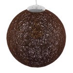 GloboStar® OCEANA 01358 Vintage Κρεμαστό Φωτιστικό Οροφής Μονόφωτο 1 x E27 Καφέ Ξύλινο Ψάθινο Rattan Φ40 x Υ40cm