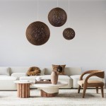 GloboStar® OCEANA 01358 Vintage Κρεμαστό Φωτιστικό Οροφής Μονόφωτο 1 x E27 Καφέ Ξύλινο Ψάθινο Rattan Φ40 x Υ40cm