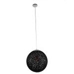 GloboStar® OCEANA 01360 Vintage Κρεμαστό Φωτιστικό Οροφής Μονόφωτο 1 x E27 Μαύρο Ξύλινο Ψάθινο Rattan Φ40 x Υ40cm